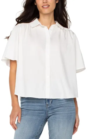 Half Sleeve Button Front Blouse