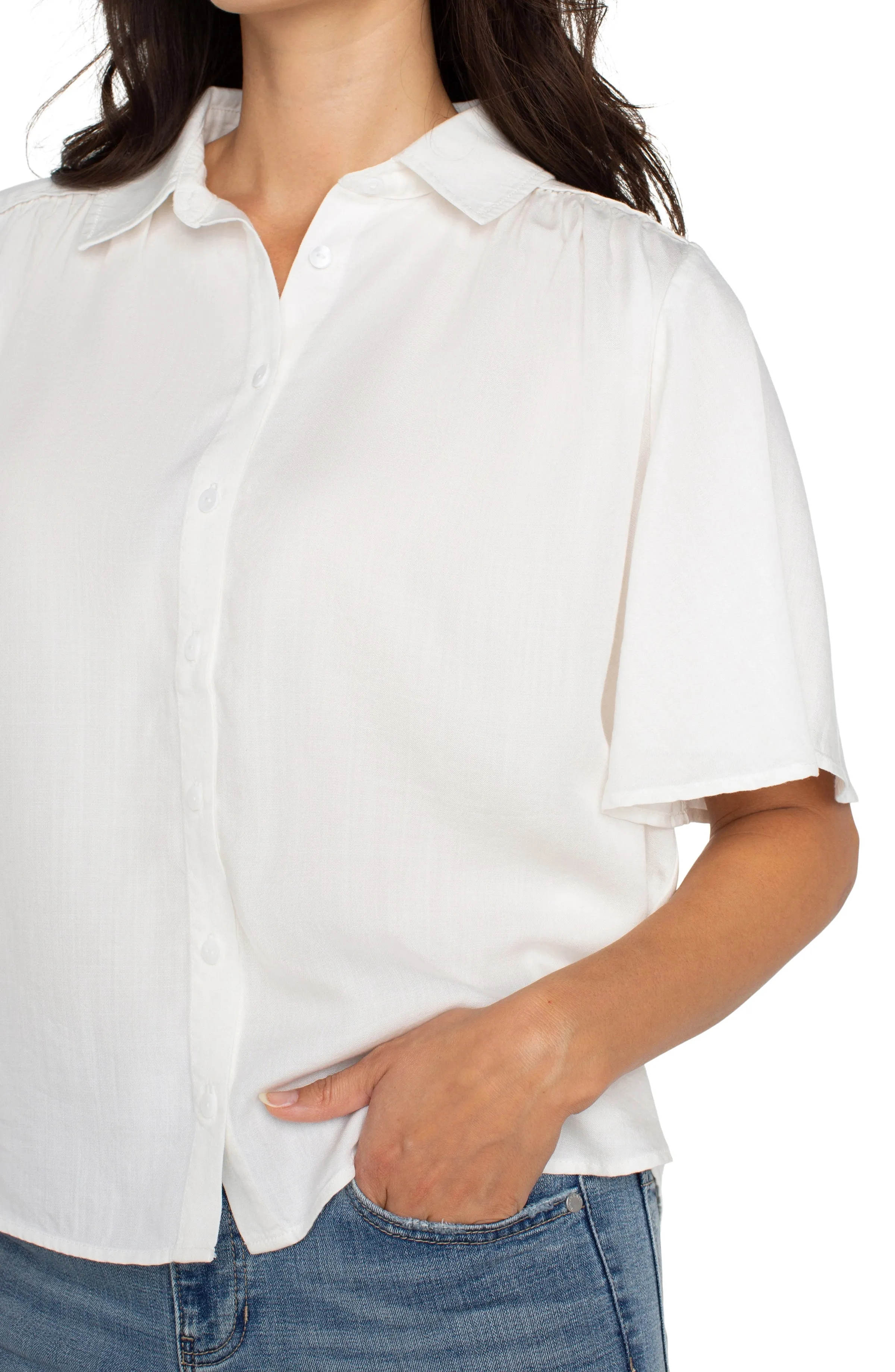 Half Sleeve Button Front Blouse