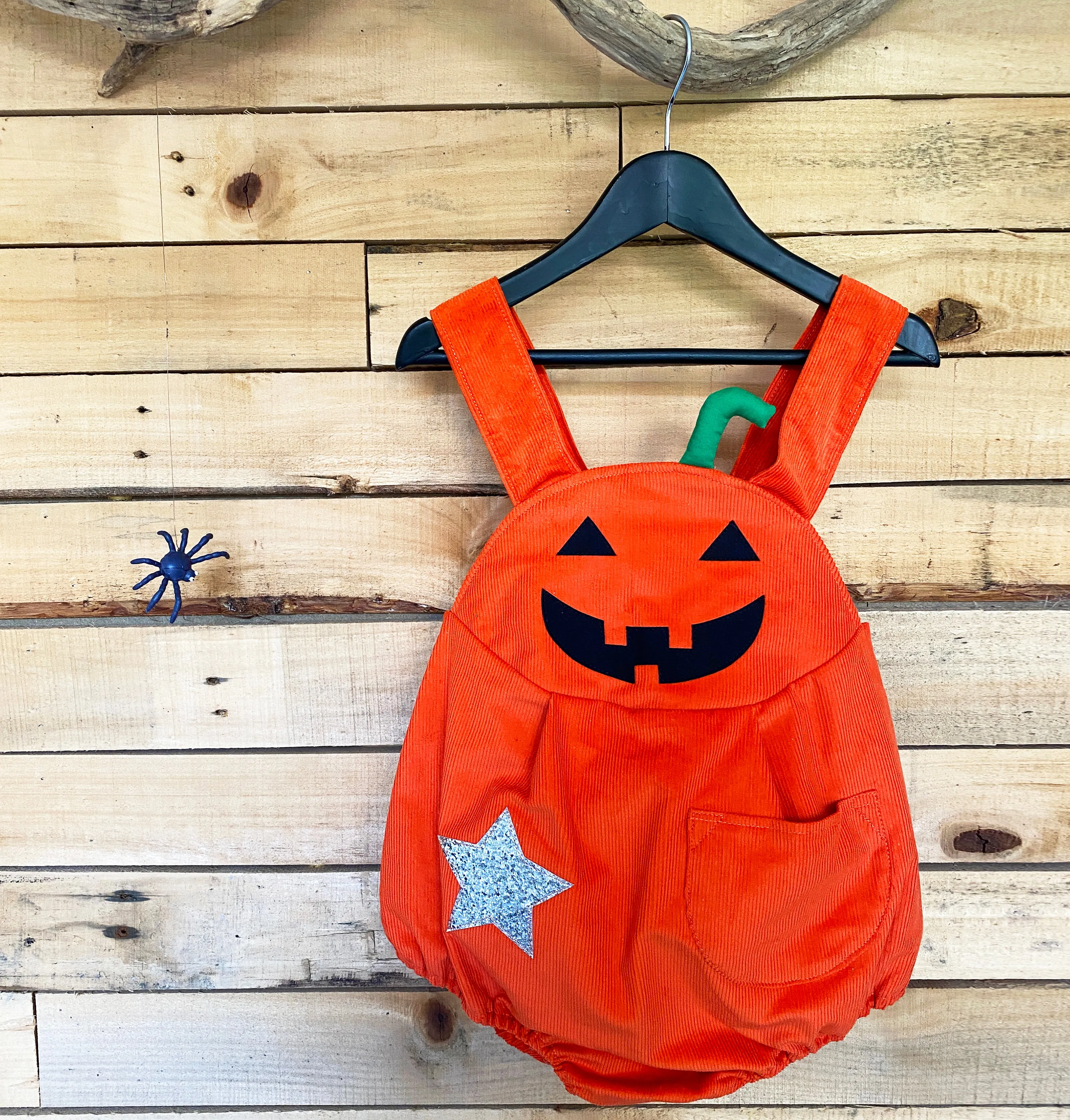 Halloween Toddler Girls Pumpkin Dress Up Pinafore Costume in soft orange cord