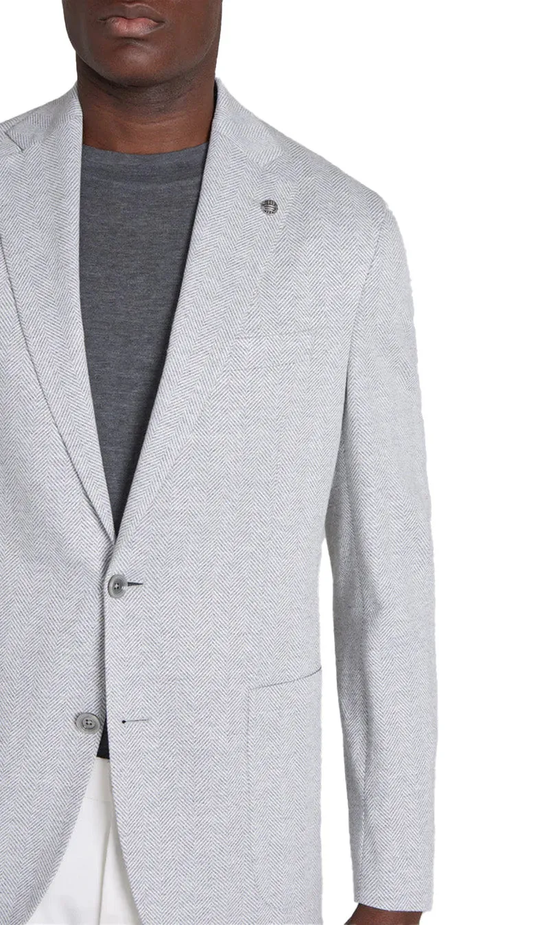 Hampton Herringbone Knit Blazer in Light Grey