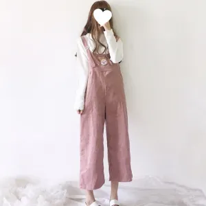 Harajuku Deer Embroidered Wide-legged Corduroy Pants