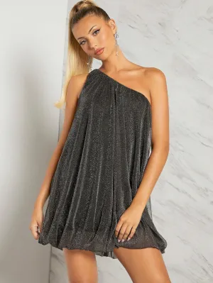 Haute One Shoulder Glitter Bubble Hem Dress