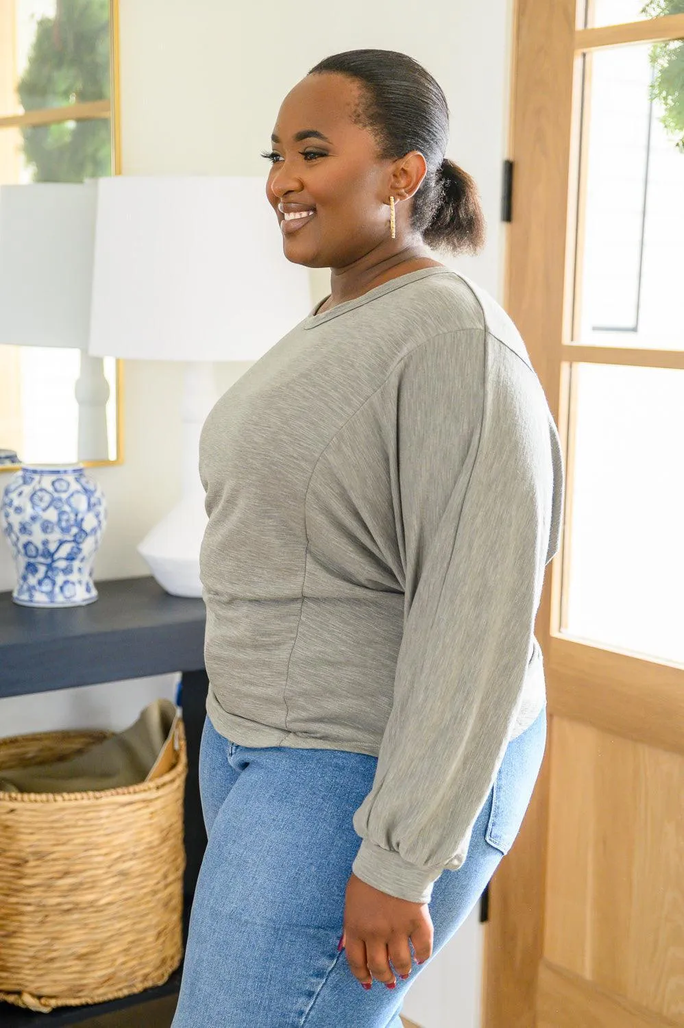 Hazel Blues® | Long Sleeve Solid Knit Open Back Top In Olive