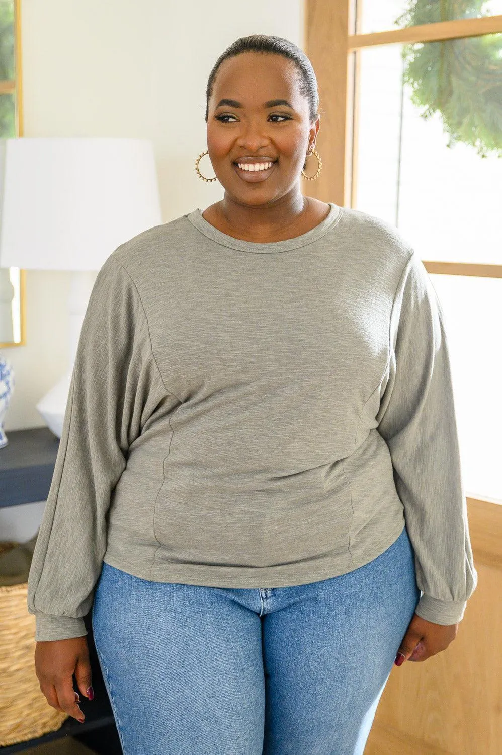 Hazel Blues® | Long Sleeve Solid Knit Open Back Top In Olive