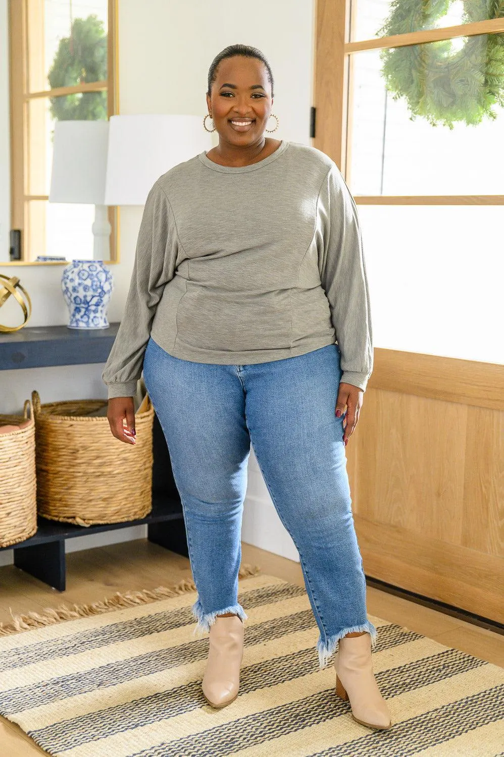 Hazel Blues® | Long Sleeve Solid Knit Open Back Top In Olive
