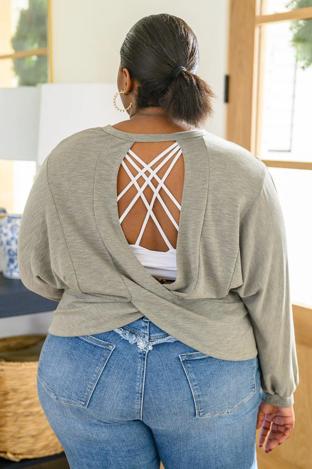 Hazel Blues® | Long Sleeve Solid Knit Open Back Top In Olive