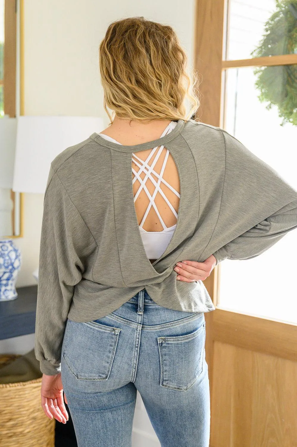 Hazel Blues® | Long Sleeve Solid Knit Open Back Top In Olive