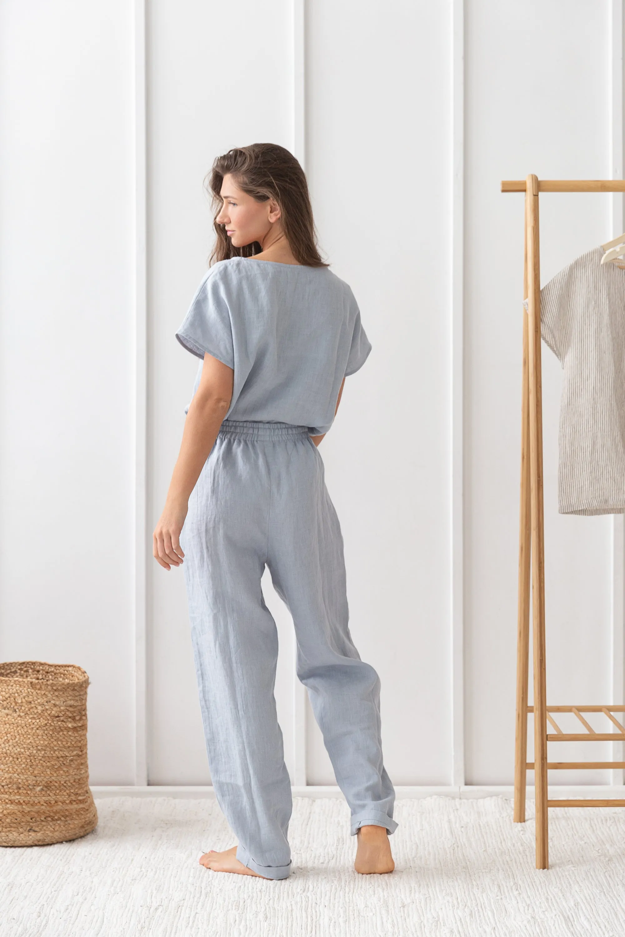 Ice Blue linen 100% European Linen Pajama Set – Naturally Elegant, Effortlessly Relaxed