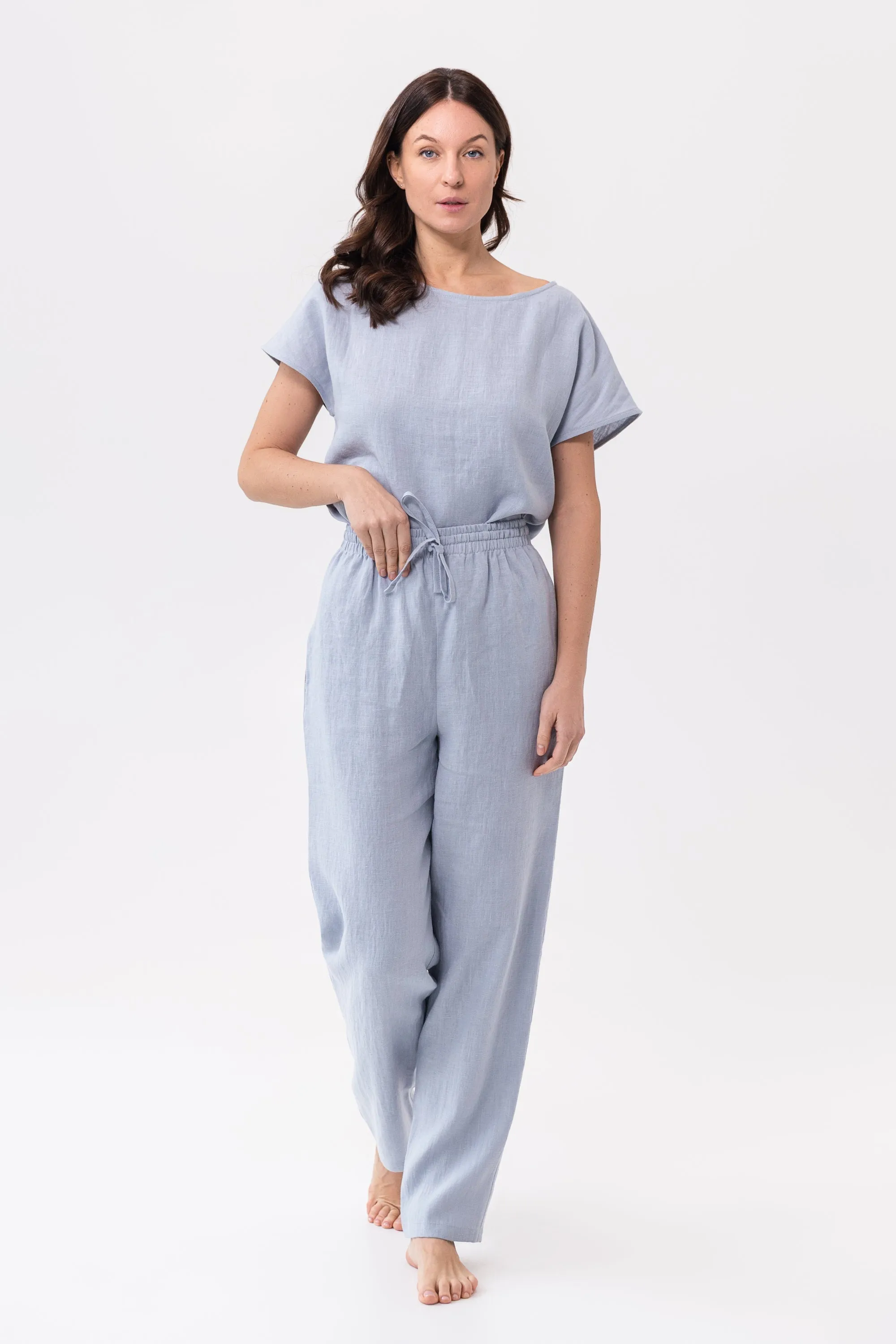 Ice Blue linen 100% European Linen Pajama Set – Naturally Elegant, Effortlessly Relaxed