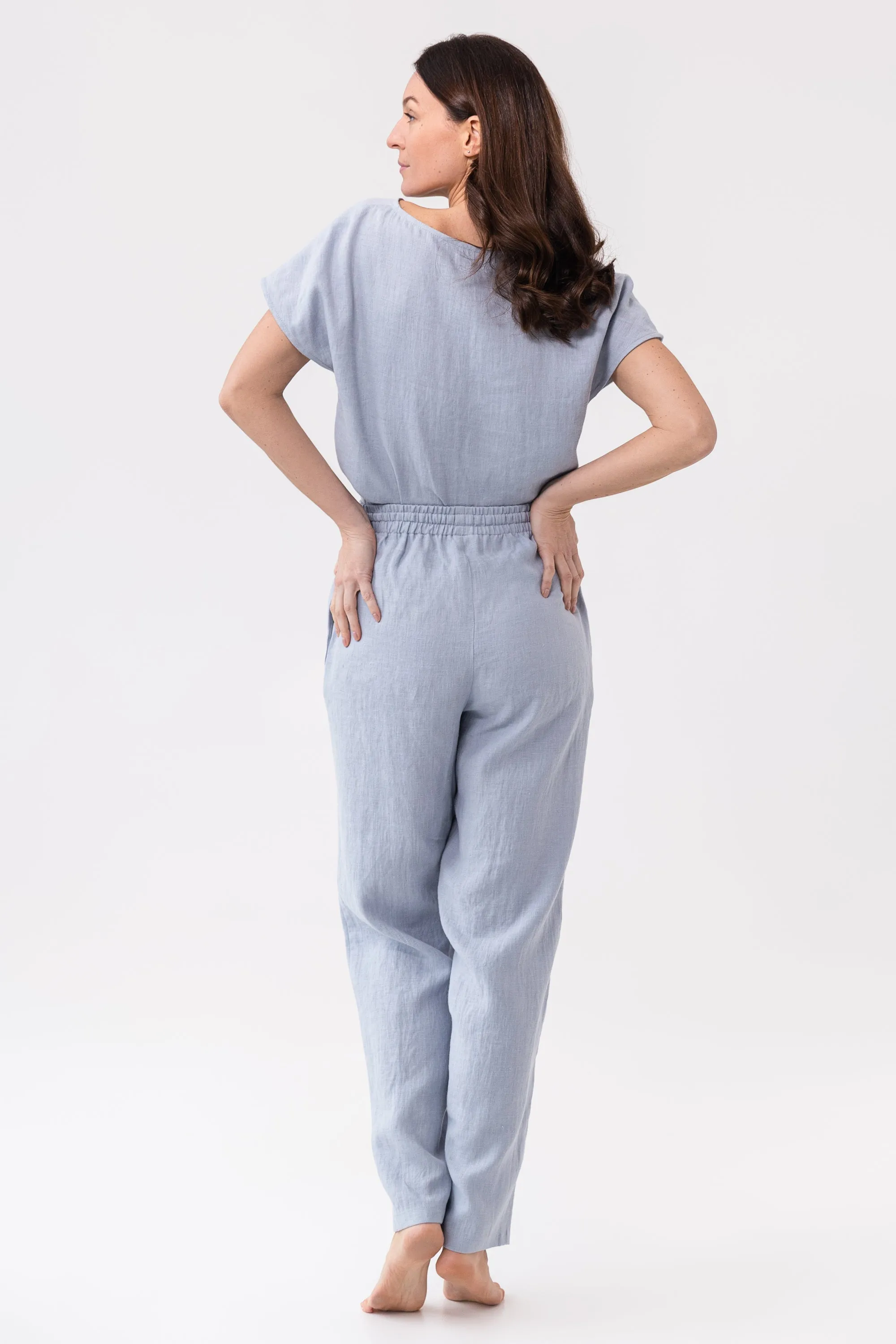 Ice Blue linen 100% European Linen Pajama Set – Naturally Elegant, Effortlessly Relaxed