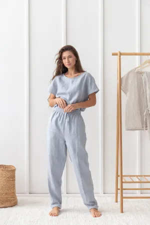 Ice Blue linen 100% European Linen Pajama Set – Naturally Elegant, Effortlessly Relaxed