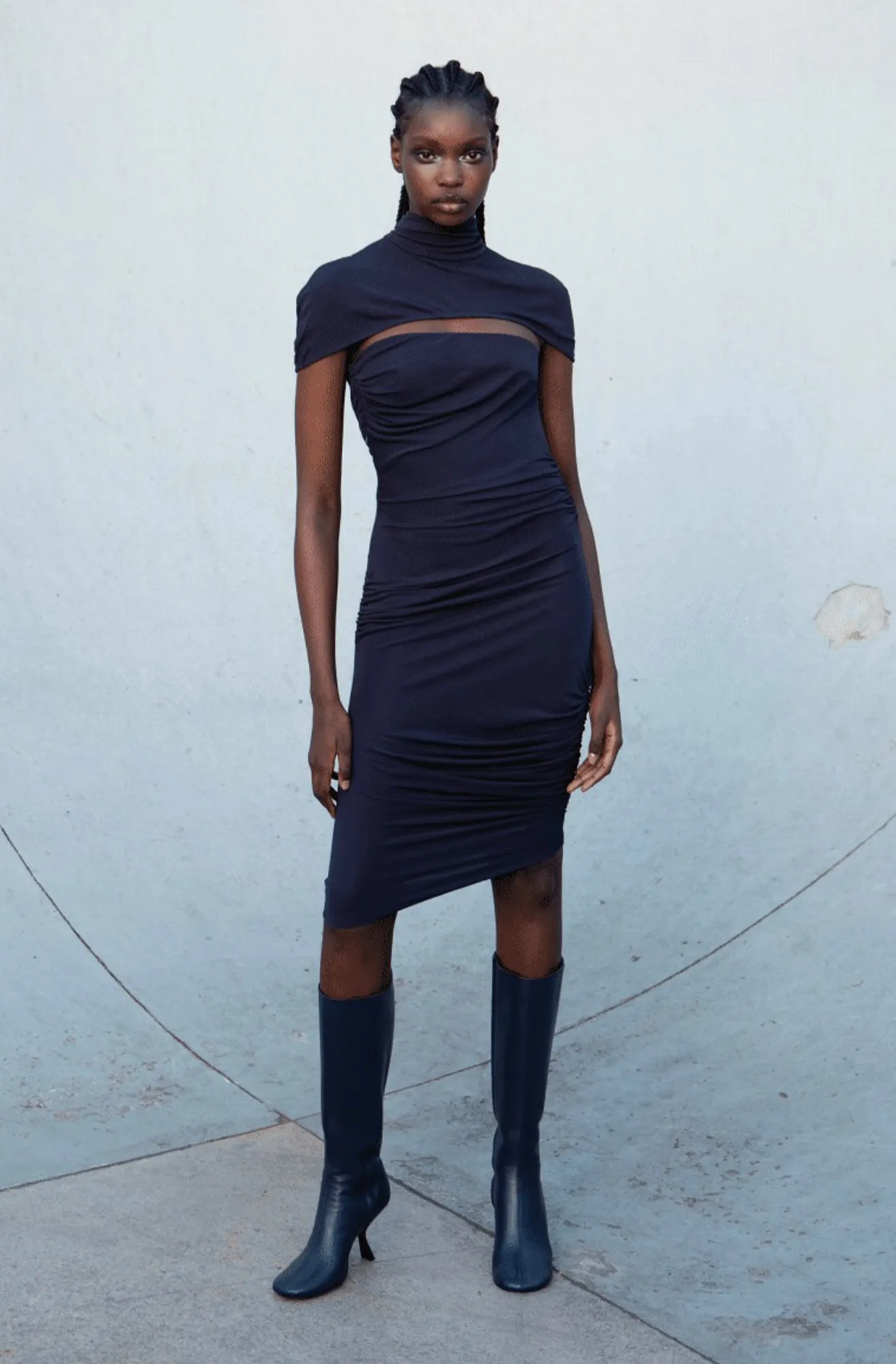ILLUSION DRAPED SHRUG DRESS
