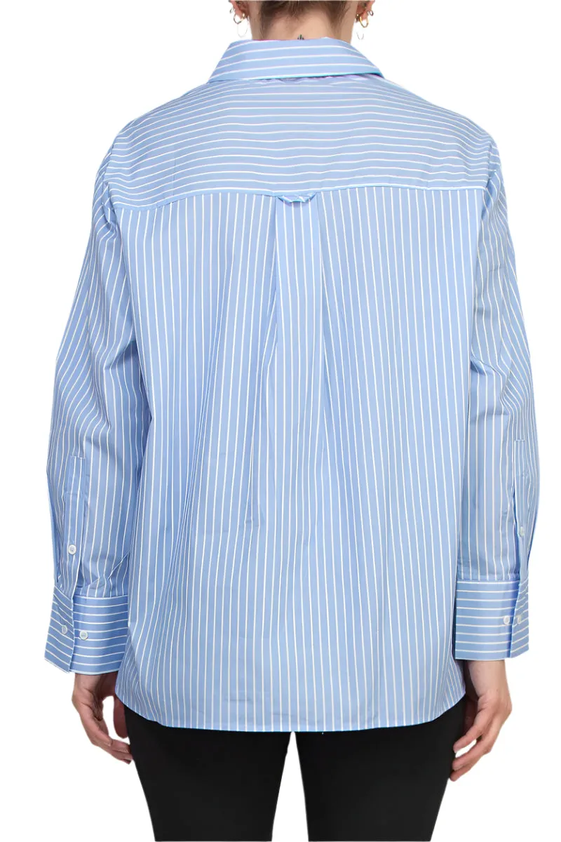 Industry Spread Collar Long Sleeves Striped Floral Detail Button Down Shirt