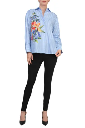 Industry Spread Collar Long Sleeves Striped Floral Detail Button Down Shirt