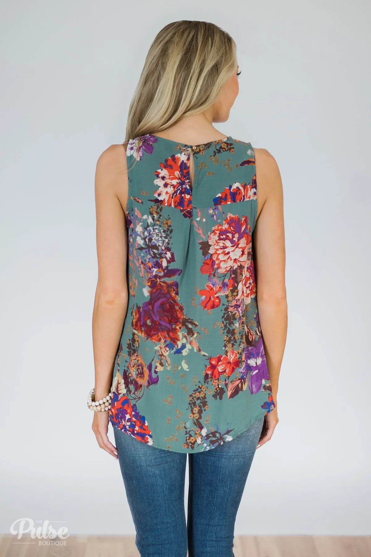 Island in the Stream Floral Tank Top- Dark Teal