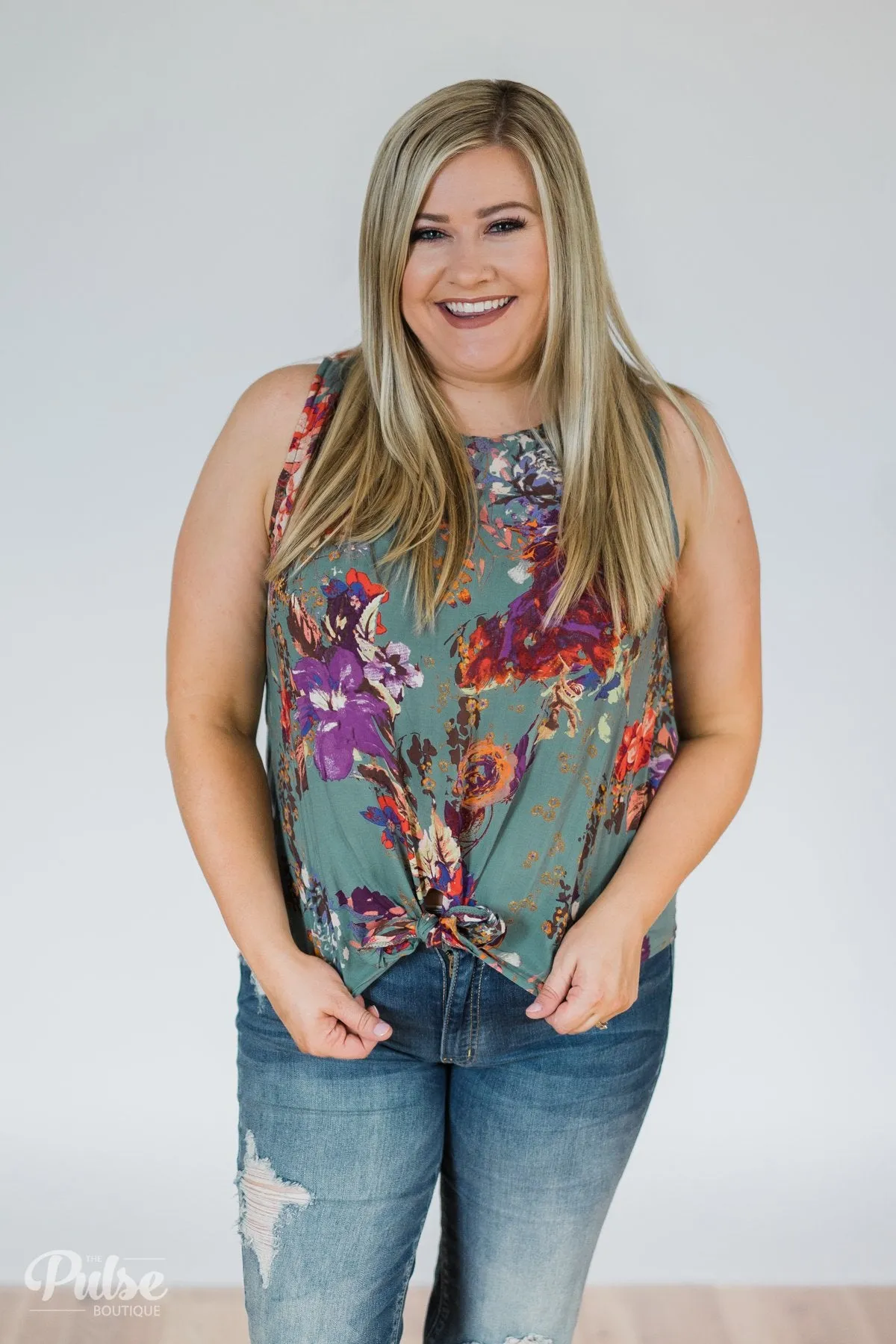 Island in the Stream Floral Tank Top- Dark Teal