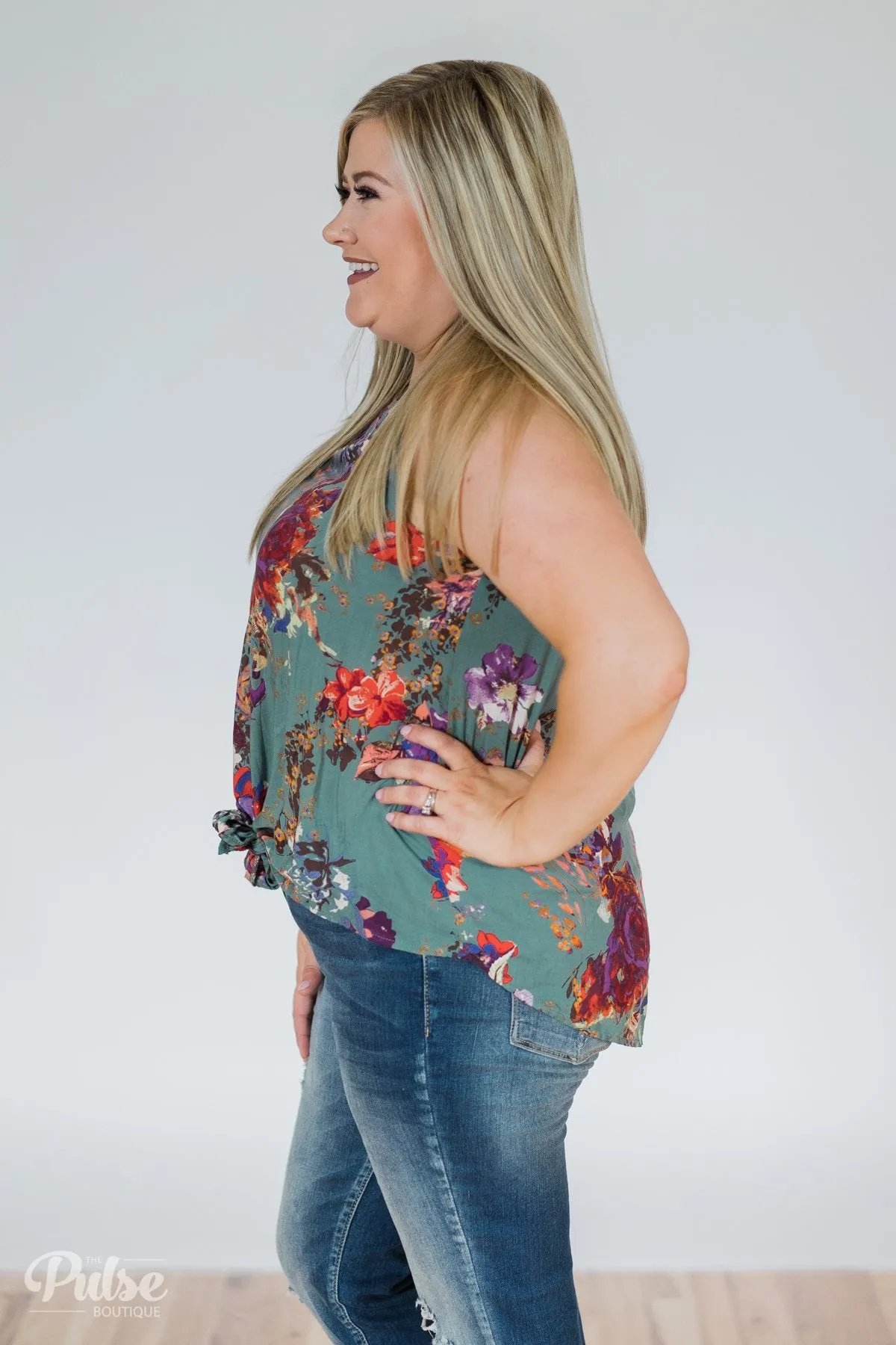 Island in the Stream Floral Tank Top- Dark Teal