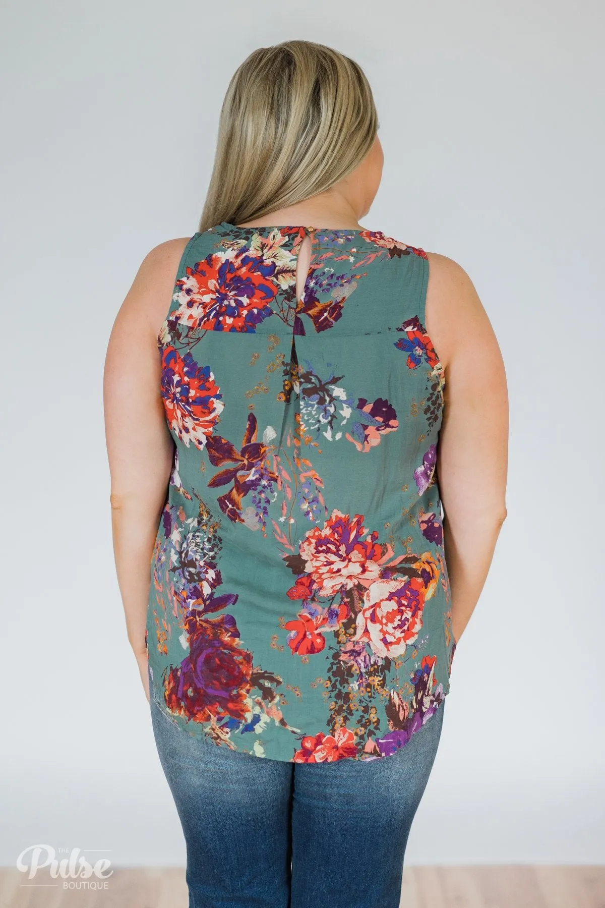 Island in the Stream Floral Tank Top- Dark Teal