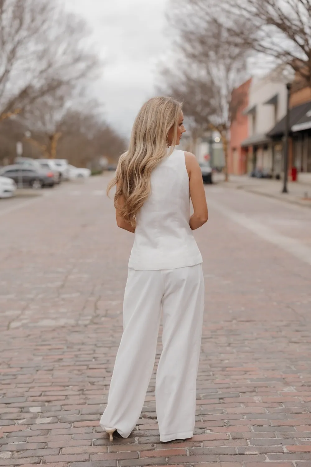 Ivory Sleeveless Linen Vest