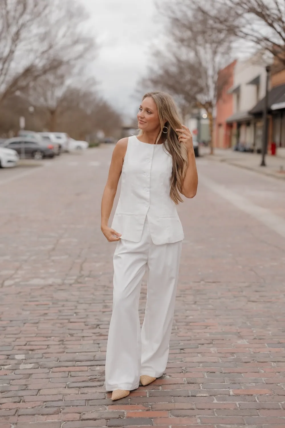 Ivory Sleeveless Linen Vest