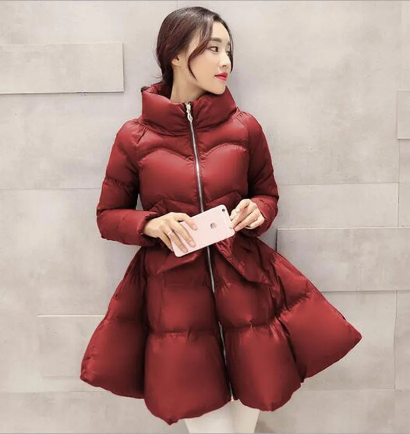 Jacket Women Womens Coat Clothing Long Cotton Padded Slim Bow Waist Fluffy Skirt A Warm Coat Jacket BN401BN