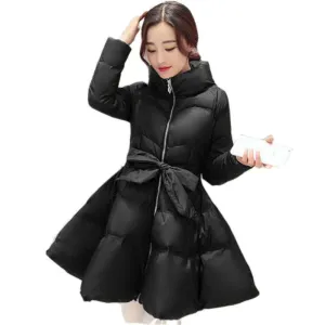 Jacket Women Womens Coat Clothing Long Cotton Padded Slim Bow Waist Fluffy Skirt A Warm Coat Jacket BN401BN