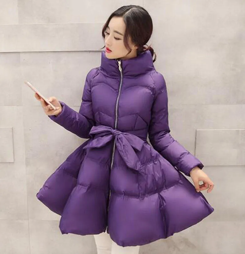 Jacket Women Womens Coat Clothing Long Cotton Padded Slim Bow Waist Fluffy Skirt A Warm Coat Jacket BN401BN