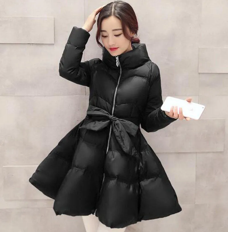 Jacket Women Womens Coat Clothing Long Cotton Padded Slim Bow Waist Fluffy Skirt A Warm Coat Jacket BN401BN