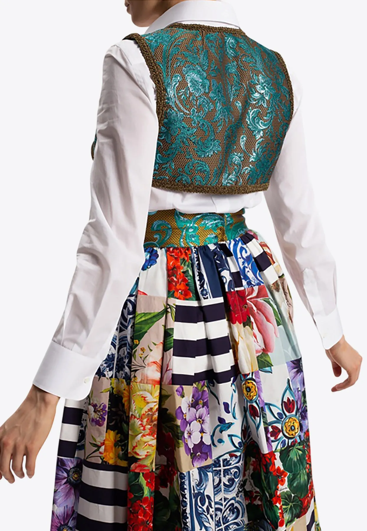 Jacquard Brocade Open Cropped Vest