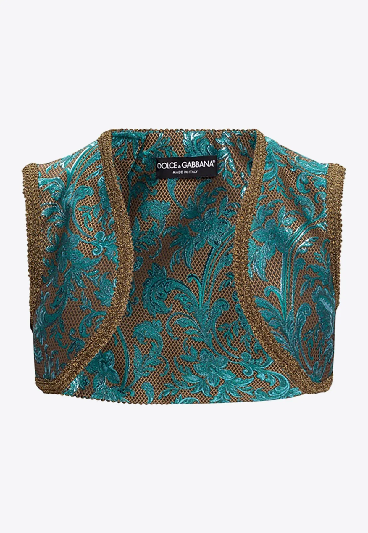 Jacquard Brocade Open Cropped Vest