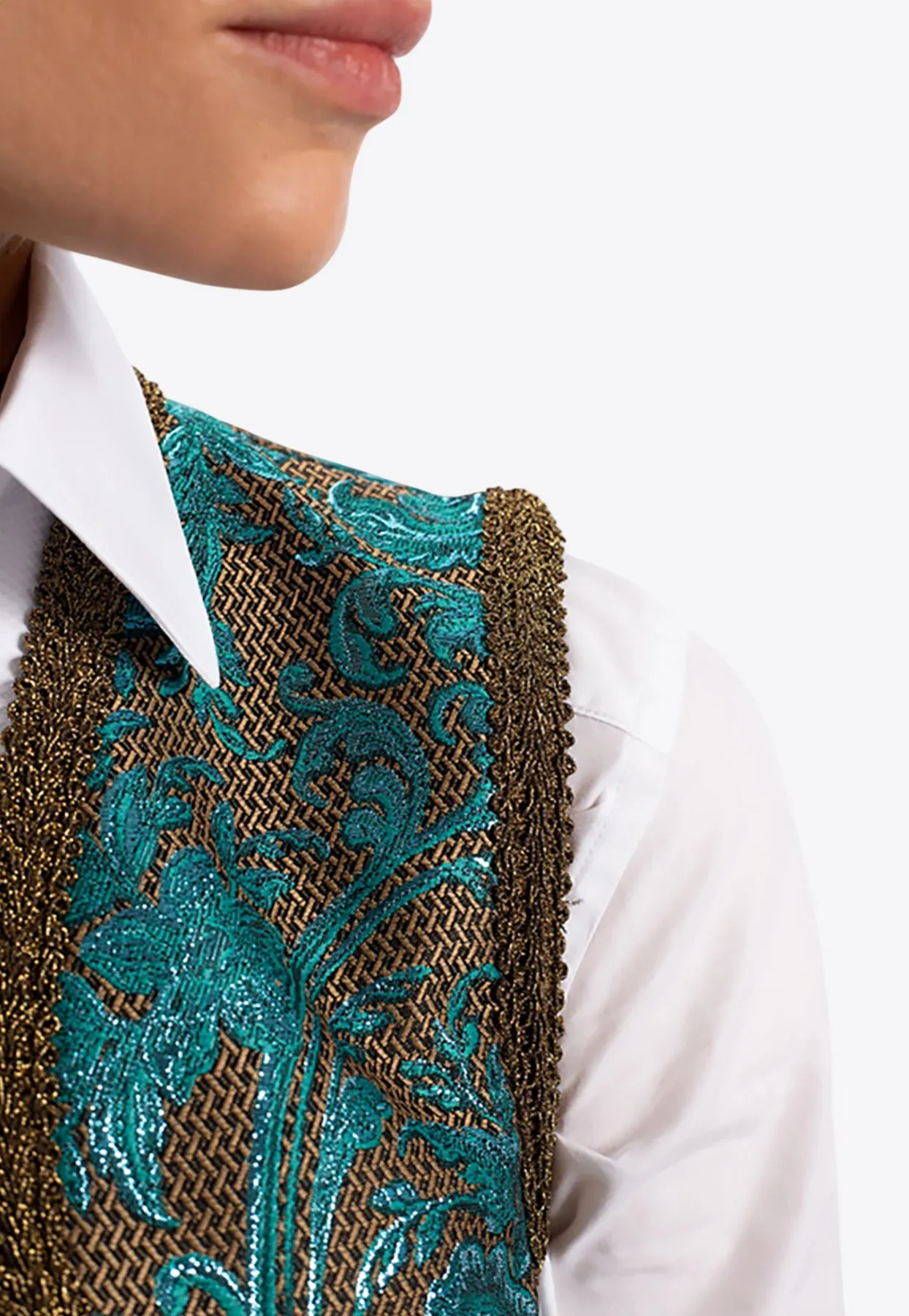 Jacquard Brocade Open Cropped Vest