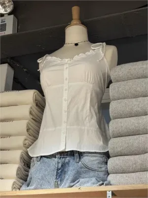 JazzHer White Simple Lace Trim Lace-up Tank Tops Women Summer New Single Breasted V-neck Slim Camisole Female Sweet Cotton Vest Y2k Tops