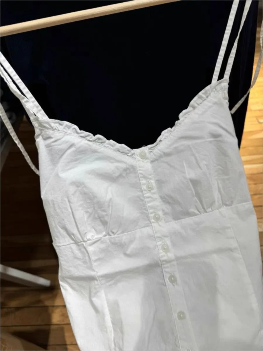 JazzHer White Simple Lace Trim Lace-up Tank Tops Women Summer New Single Breasted V-neck Slim Camisole Female Sweet Cotton Vest Y2k Tops