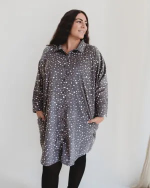 Jess Grey Abstract Spot Print Midi Shirt Dress