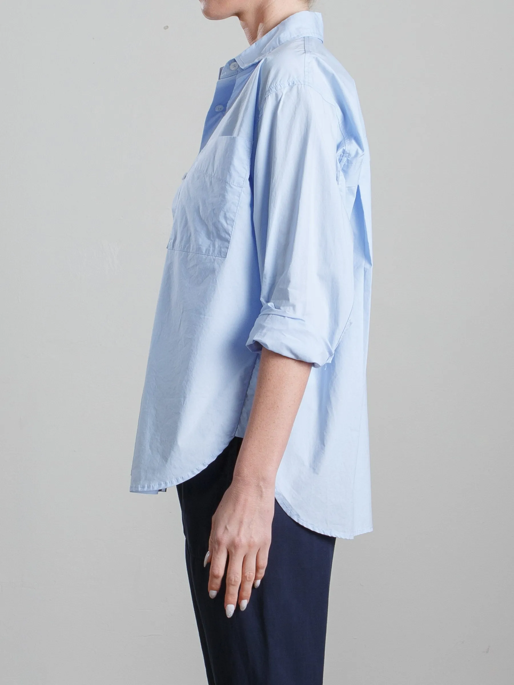 Jessie Shirt in Washed Italian Poplin - Banker Blue