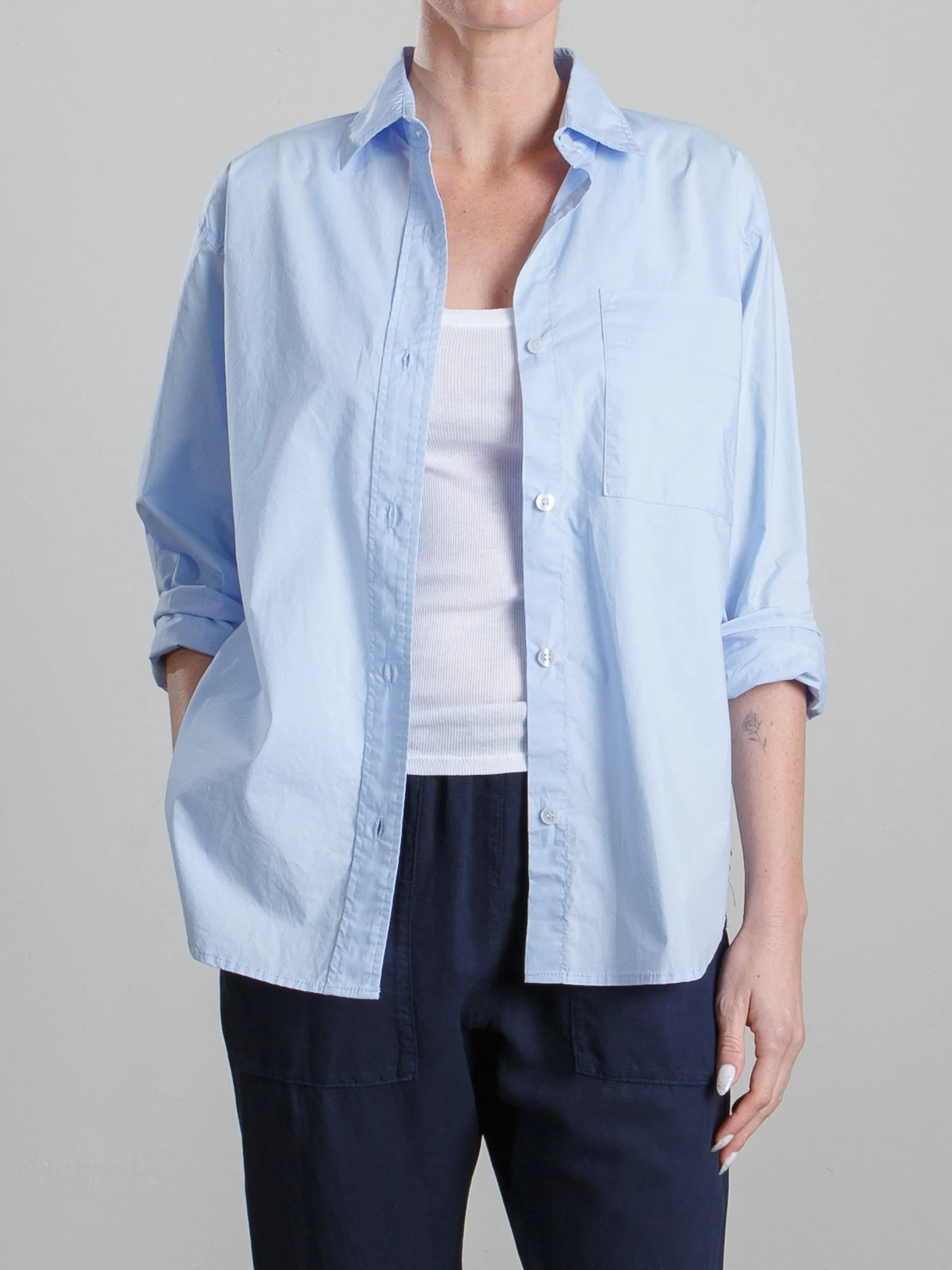 Jessie Shirt in Washed Italian Poplin - Banker Blue