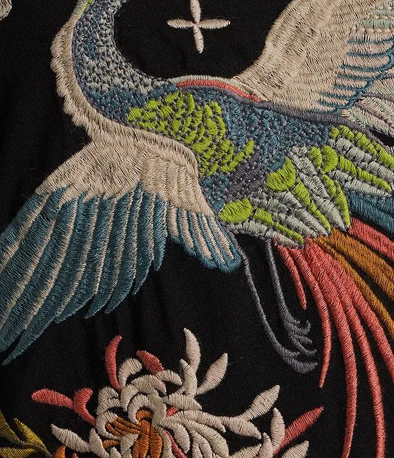 Johnny Was Ceretti Relaxed Tee Special Flower Black Floral Bird Cotton Shirt New