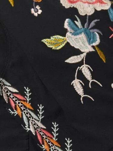 Johnny Was Ceretti Relaxed Tee Special Flower Black Floral Bird Cotton Shirt New