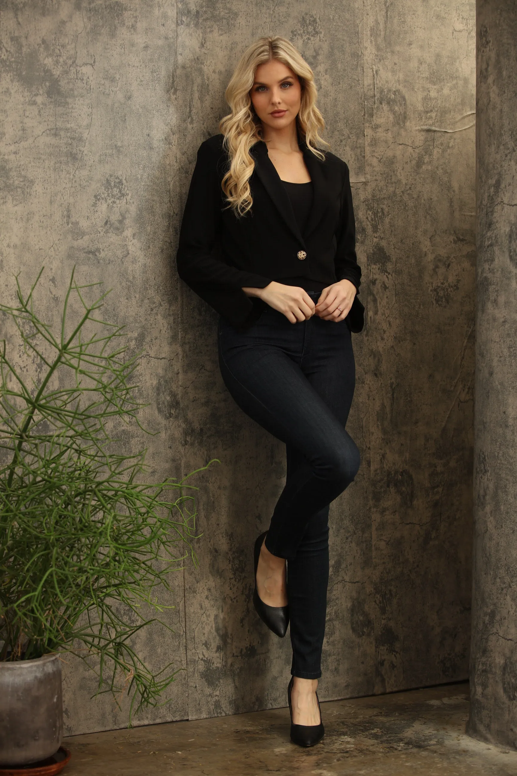 Joseph Ribkoff Black Long Sleeve Cropped Blazer Jacket 244053