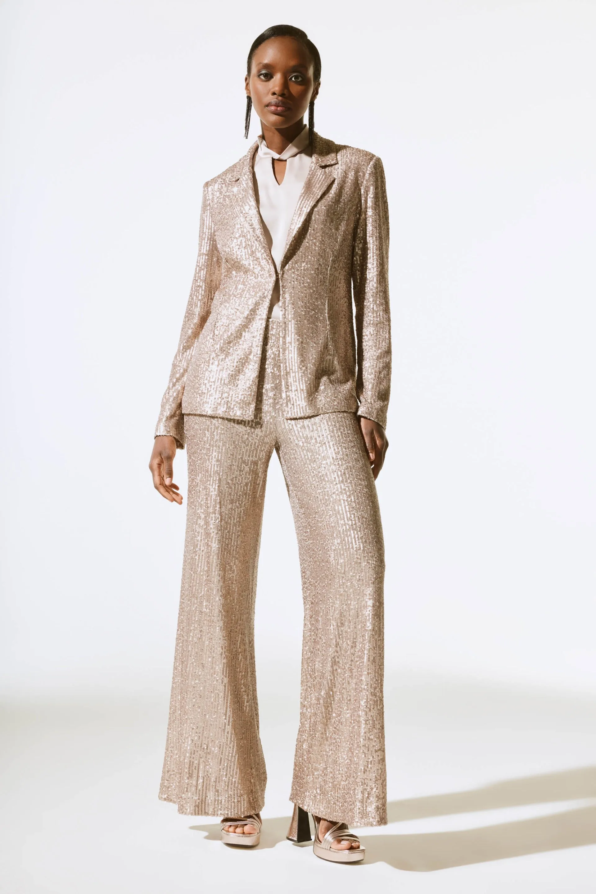 Joseph Ribkoff Matte Gold Sequined Straight Blazer Style 243772