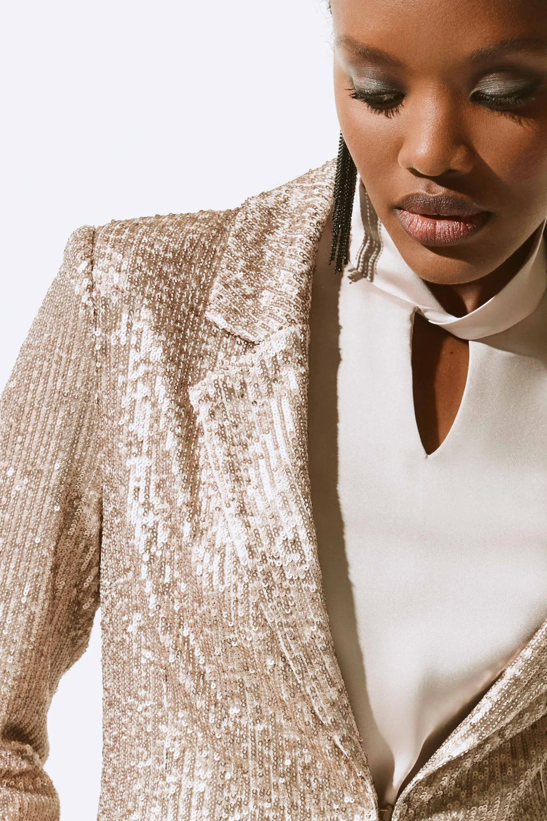 Joseph Ribkoff Matte Gold Sequined Straight Blazer Style 243772