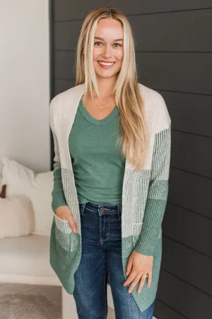 Just For Once Open Front Cardigan- Kale