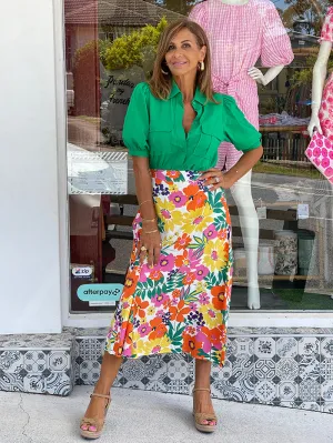Kammy Green Button Front Top