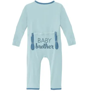 KicKee Pants Applique Coverall with Zipper - Spring Sky Baby Brother