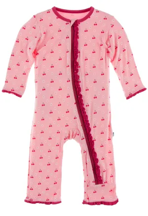 KicKee Pants Lotus Cherries and Blossoms Muffin Ruffle Coverall with Zipper