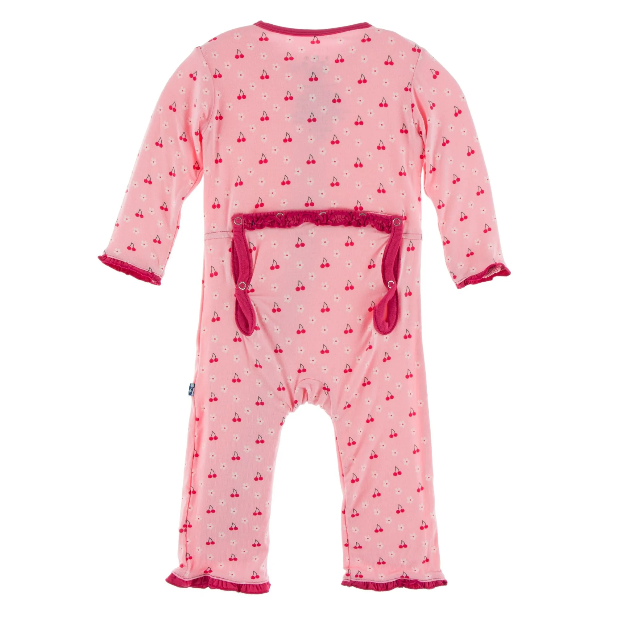 KicKee Pants Lotus Cherries and Blossoms Muffin Ruffle Coverall with Zipper