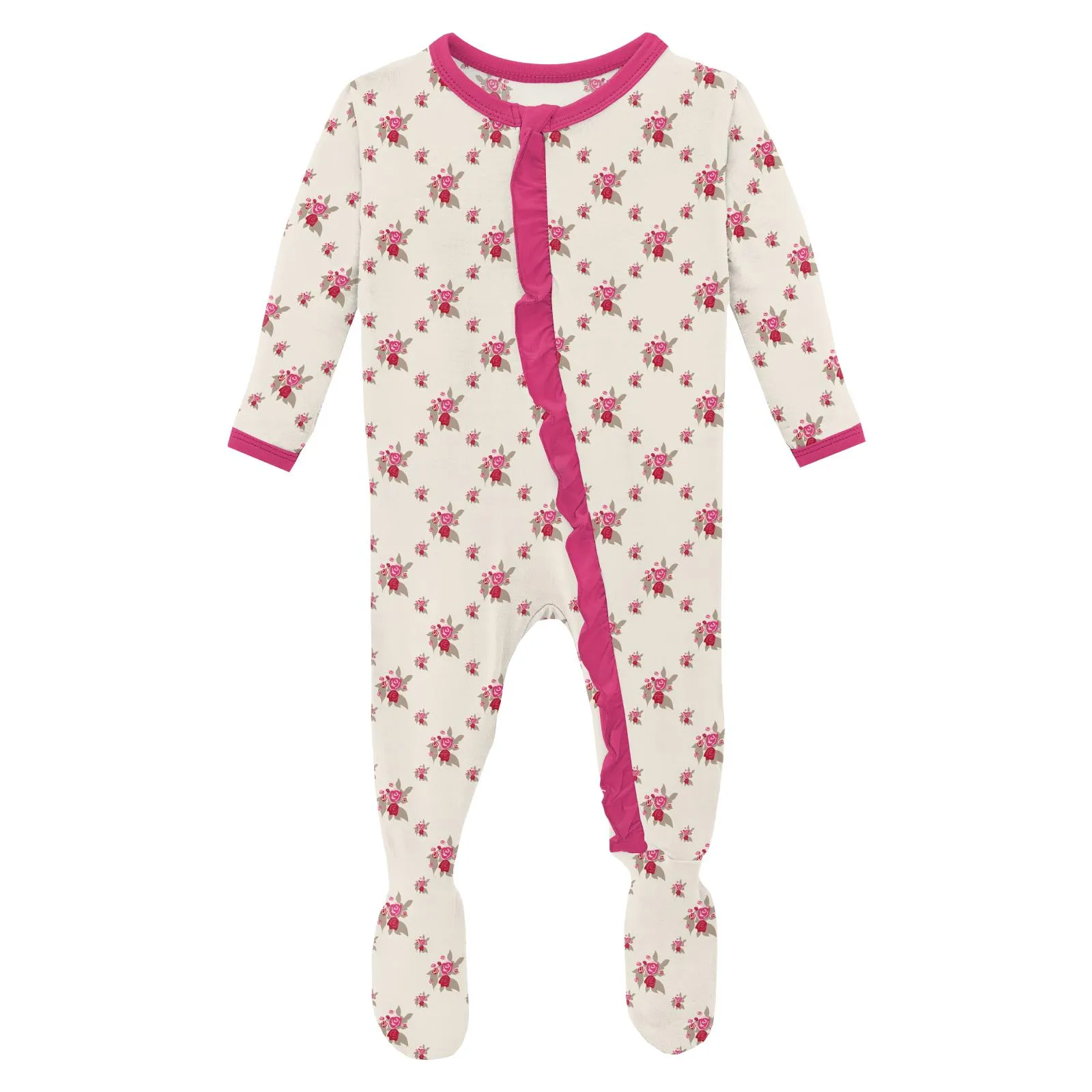KicKee Pants Natural Rose Trellis Classic Ruffle Footie with Zipper