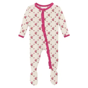 KicKee Pants Natural Rose Trellis Classic Ruffle Footie with Zipper