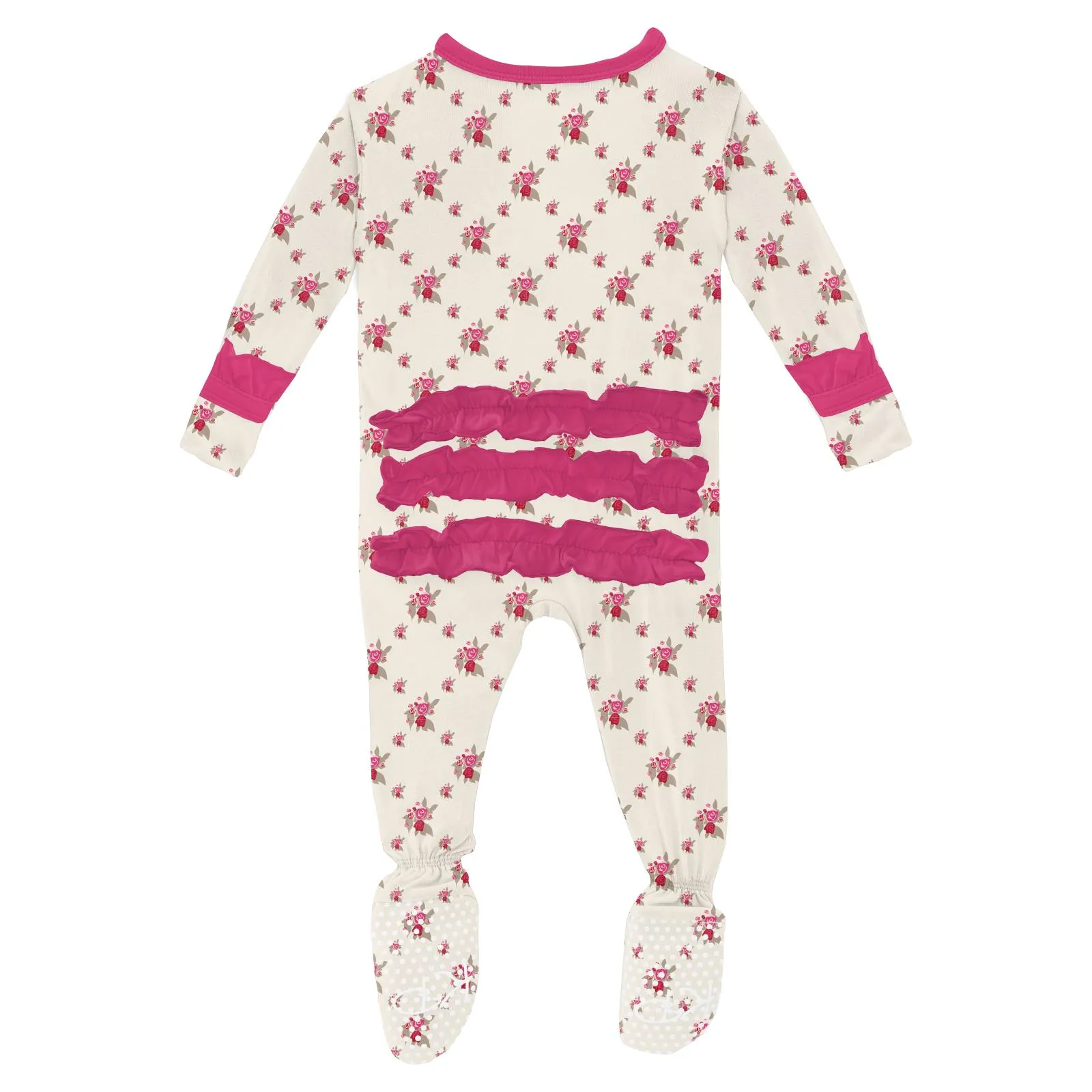KicKee Pants Natural Rose Trellis Classic Ruffle Footie with Zipper
