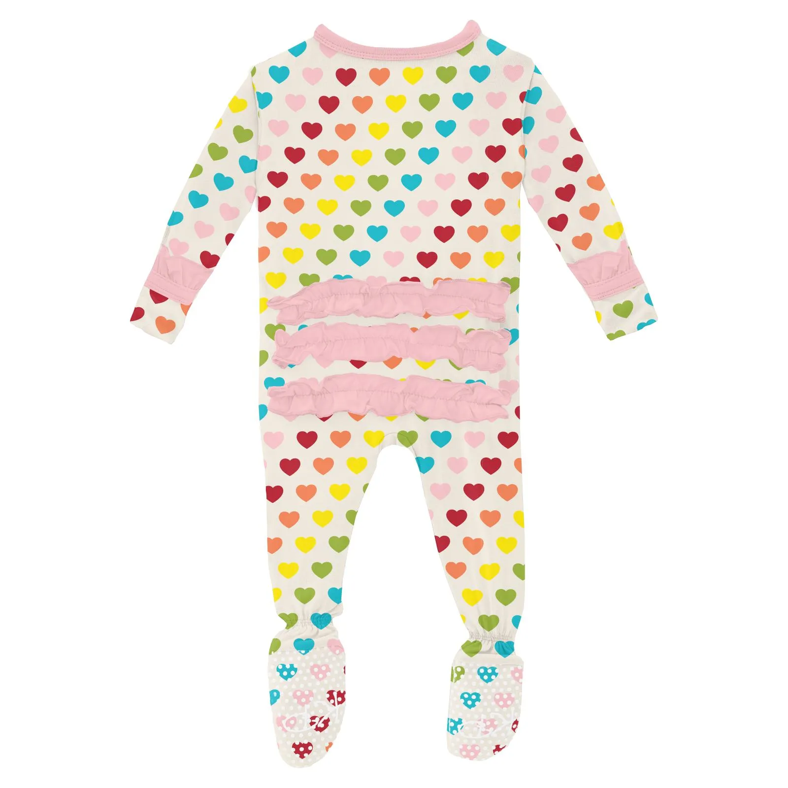 KicKee Pants Rainbow Hearts Classic Ruffle Footie with 2 Way Zipper